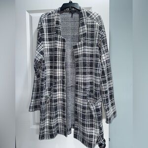 Express Black and White Plaid Pea Coat